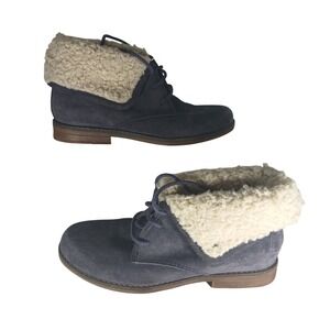 Hush Puppies Navy Blue Suede Shearling Lined Fold Over Ankle‎ Boots Size 8.5